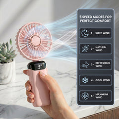 1pc Portable Handheld Fan USB Rechargeable Foldable Mini Desk Fans 5 Speeds, Personal Cooling Fan with Neck Strap for Travel, Office & Outdoor Use, Removable Cover for Easy Clean, Black, Pink, White Options 1 Pack