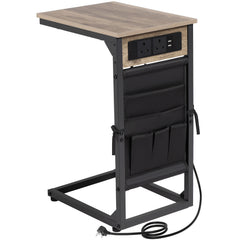 AMHANCIBLE 1pc/2pcs C-Shape Side Table Featuring a Charging Station, Bedside Table with a Storage Pouch, And a Coffee Table with a Metal Frame Suitable for Living Rooms, Bedrooms, And Offices