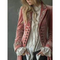 2026 Women'S Autumn Winter Long Sleeve Solid Color Patchwork Lace Golden Velvet Jacket European American Style