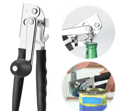 Multi-functional manual can opener stainless steel can and bottle opener in one non-slip labor-saving handle safe and without sharp edges suitable for kitchen tools for cans and bottle caps.