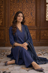 TeamWear* Womens Cotton Embroidered Neck and Dual Pockets Kurta Set with Palazzo and Contrast Dupatta