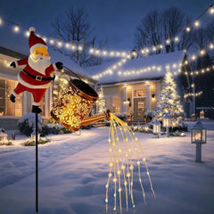 Christmas Santa Solar Kettle Lights, Garden Lawn Decorative Light, Solar Watering Can Garden Lawn Decor with Flowing LED Water, for Outdoor Patio Path Walkway Decoration, Unique Xmas Gifts (A*2)