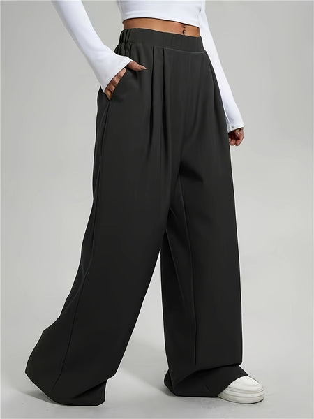 2pcs Women'S Wide-Leg Pants - High-Waisted, Elastic Waistband, Solid Color (Pink & Navy Blue), Loose Fit, Comfortable for Spring/Summer/Fall, Casual & Elegant Style, Allseason Pants | Highwaisted Pants | Elastic Waistband Pants