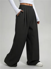 2pcs Women'S Wide-Leg Pants - High-Waisted, Elastic Waistband, Solid Color (Pink & Navy Blue), Loose Fit, Comfortable for Spring/Summer/Fall, Casual & Elegant Style, Allseason Pants | Highwaisted Pants | Elastic Waistband Pants