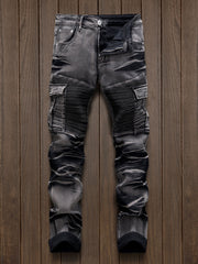 Fashionable Comfortable Street Style Casual All-Match Men'S Individual Multi-Pocket Biker Style Jeans