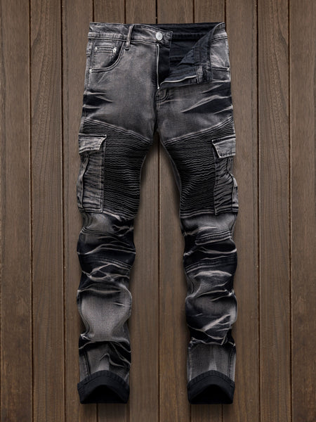 Fashionable Comfortable Street Style Casual All-Match Men'S Individual Multi-Pocket Biker Style Jeans