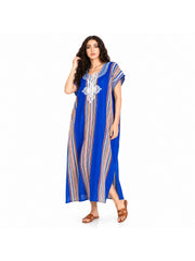 Women Boho Kaftan Dress Long Embroidered Beach Cover Up Lightweight Summer Kaftan Maxi Dress Loose Fit Swimwear Cover Up Holiday Beachwear Gandouri
