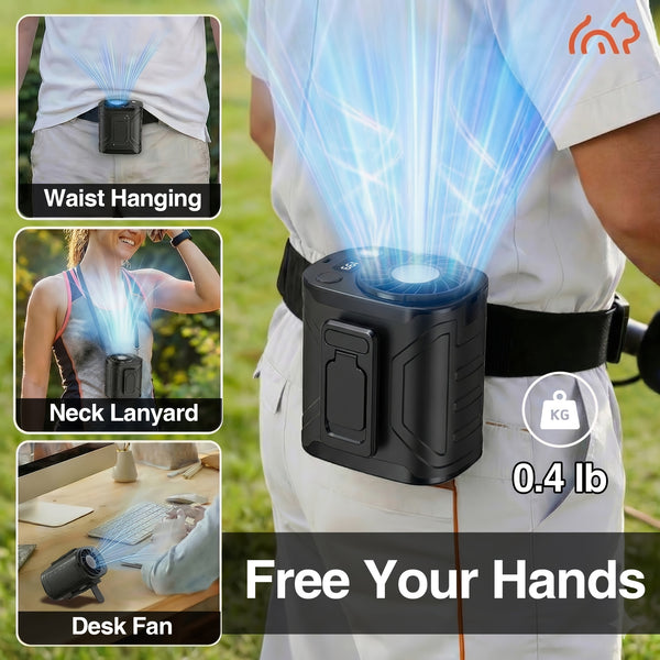 Portable Waist Clip Fan, 5-in-1 Handheld Desk And Wearable Fan, 199 Adjustable Speed Settings, with LED Display, Night Light, Quick Charging, Shock-resistant Design, Father's Day Gift, Suitable for Indoor And Outdoor Cooling