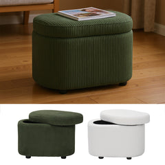 1pc Plush Teddy Round Upholstered Storage Ottoman Stool - 60x40x45cm Lidded Footrest with Hidden Storage Space | Multi-Functional Shoe Changing Bench for Living Room, Bedroom & Entryway | 3cm Black Plastic Legs (Green/White)