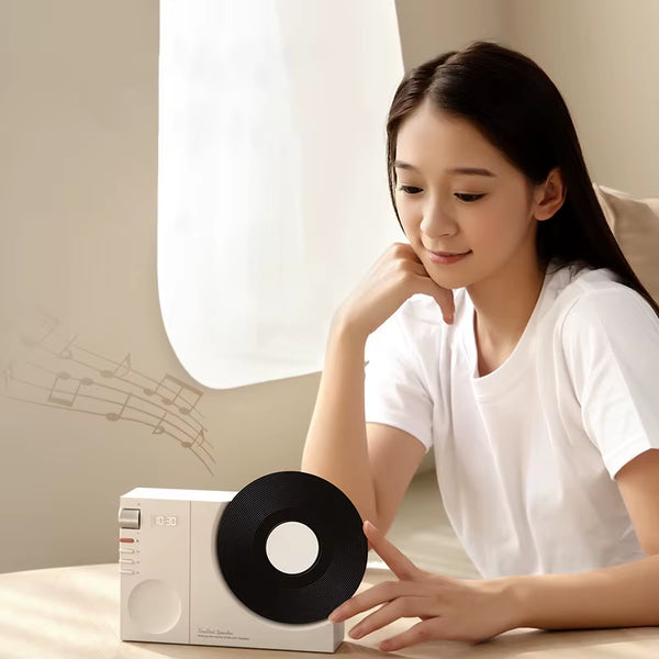 Time Vinyl Record Player Retro Bluetooth Stereo Speakers Small Wireless Clock High Quality Home CD Player