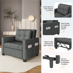 Costoffs 3-in-1 Convertible Sleeper Chair Bed, Tufted Futon Sofa Chair with Adjustable Backrest & Back Pillow, Multi-Function Sleep Chair Bed for Small Space, Apartment, Studio, Guest Room, Home Living Room Furniture