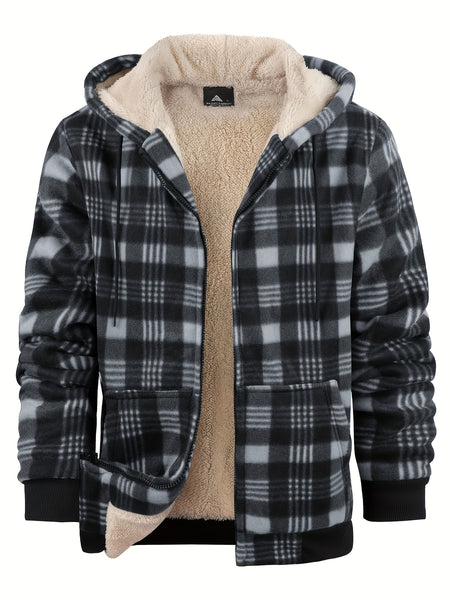 Men'S Heavyweight Fleece Hoodies Jacket - Full Zip Up Thick Sherpa Lined Flannel Plaid Shirt Jacket