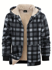 Men'S Heavyweight Fleece Hoodies Jacket - Full Zip Up Thick Sherpa Lined Flannel Plaid Shirt Jacket
