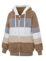 Women'S Faux Fur Shearling Fleece Jacket - Full-Zip Hooded Coat with Full-Length Zipper, Plush Fleece Lining, Purple & Winter Jacket for Cold Weather