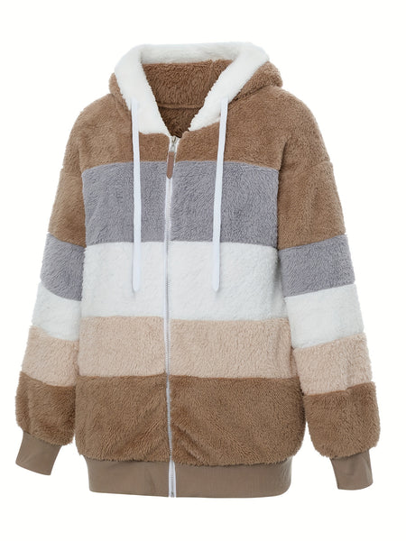 Women'S Faux Fur Shearling Fleece Jacket - Full-Zip Hooded Coat with Full-Length Zipper, Plush Fleece Lining, Purple & Winter Jacket for Cold Weather