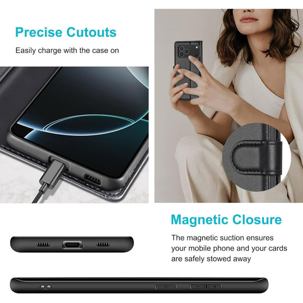 Leather Wallet Flip Cover with Card Holder, Stand Feature, Magnetic Closure, Compatible with iPhone 17 Pro Max 16 15 14 Pro Max 13 12 11 XR 8 7 SE 2022
