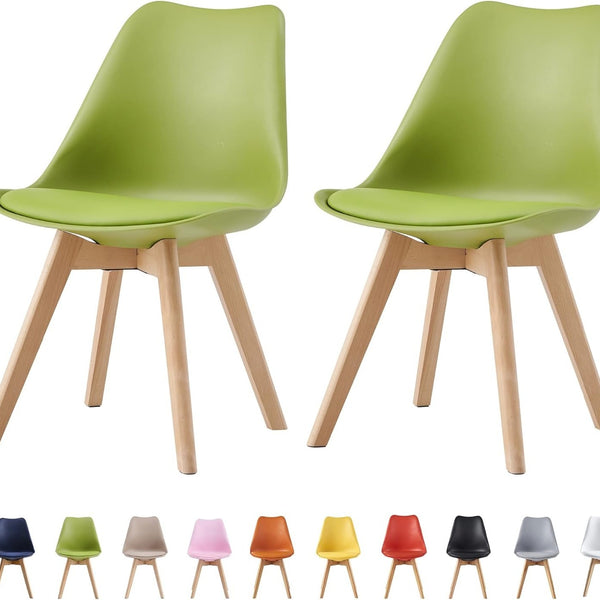 mcc direct Set of 2 Dining Chairs Wooden Legs Soft Cushion Pad Stylish DELUXE Retro Lounge Dining Office EVA