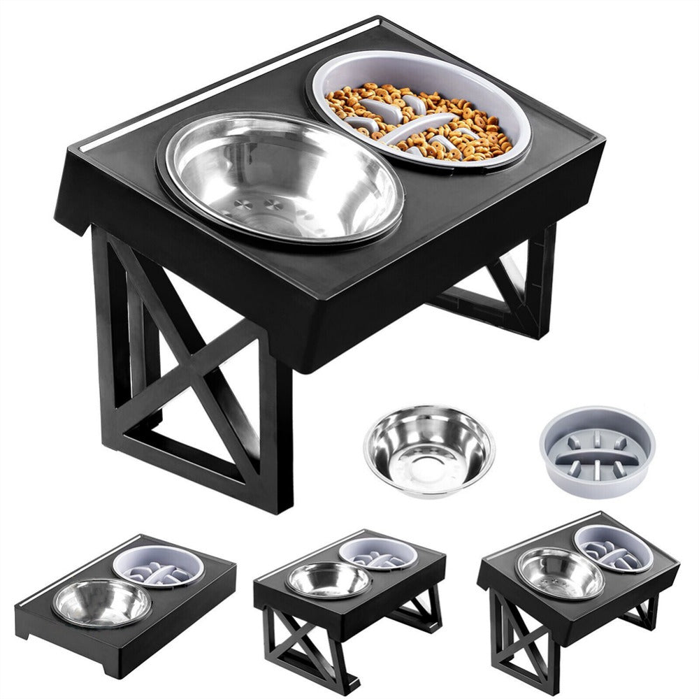 Raised Dog Bowl Height-Adjustable, Elevated Dog bowls with Stainless Steel Bowl and PP bowl, for Small Medium & Large Dogs, Black, 45*26*27.5cm