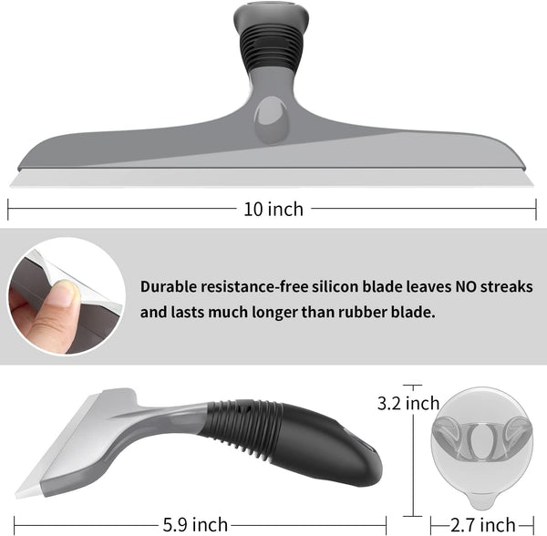 MR.SIGA Multi-Purpose Silicon Squeegee for Window, Glass, Shower Door, Car Windshield, Heavy Duty Window Scrubber, Includes Suction Hook, 10 Inch, Grey & Black, 1 Pack