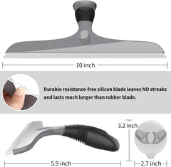 MR.SIGA Multi-Purpose Silicon Squeegee for Window, Glass, Shower Door, Car Windshield, Heavy Duty Window Scrubber, Includes Suction Hook, 10 Inch, Grey & Black, 1 Pack