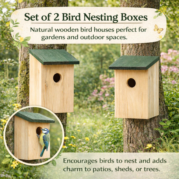 2 X Wooden Nesting Box Bird House Nesting Box Small Birds Bluetit Robin Sparrow