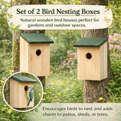 2 X Wooden Nesting Box Bird House Nesting Box Small Birds Bluetit Robin Sparrow