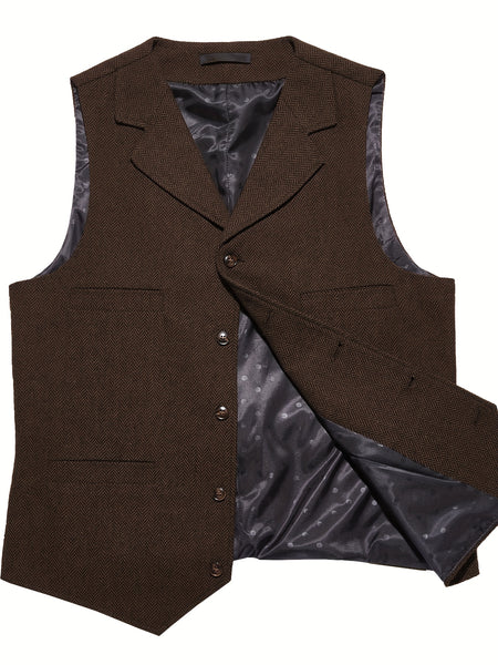 Men'S Vest Retro Fashion Groom Wedding Party Vest Men'S Herringbone Casual Business Waistcoat