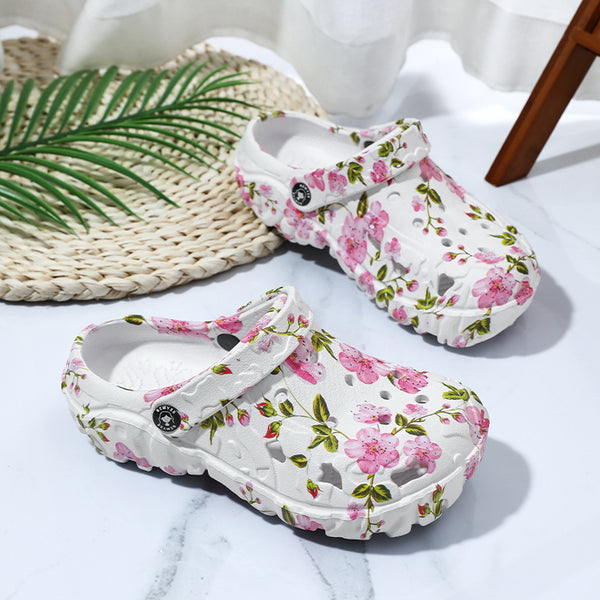 Women'S Floral Print Thick Sole Clogs, Dual-Use Adjustable Strap EVA Garden Shoes, Non-Slip Thick Sole, Summer Beach Wear, Women Shoes