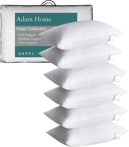 Adam Home Pillows 4 Pack Hotel Quality Side Sleeper Bounce Back Bed Pillow Hypoallergenic & anti Dust Mite Resistant Premium Filled Hotel Pillows Pack of 4