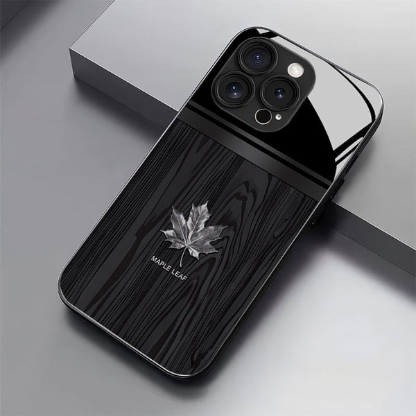 Phone Case: Premium Linear Brown Black Red Maple Leaf Pattern Glass Phone Case for iPhone 17 Air/16/15/14/13/12/11/Plus/Pro/Pro Max and Galaxy S, A Series/S22/S23/S24 FE/S25/S26 ULTRA PLUS.It Is the First Choice of Gift for Family, Loved Ones