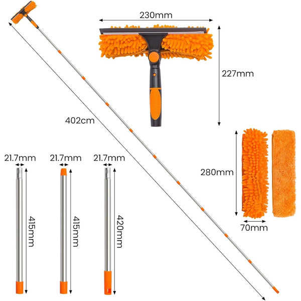 4M Window Squeegee Set Glass Cleaning Tool with Extension Poles & Washer for Indoor and Outdoor Use