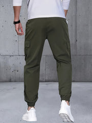 Men's Three-pc Cargo Pants, Solid Color Multi-Pocket Casual Outdoor Sports Trousers, Suitable for Spring, Summer, and Autumn