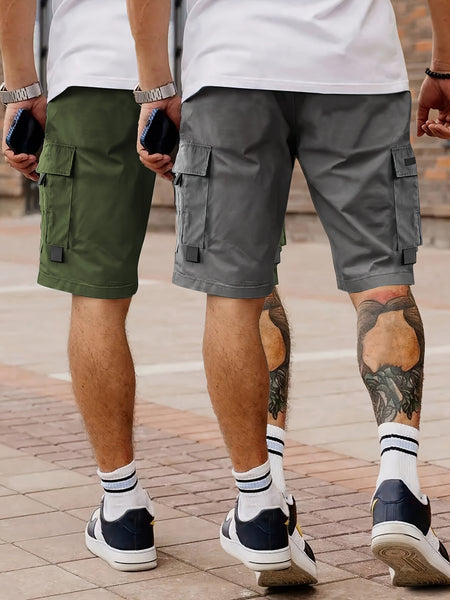 Set of 2 Men'S Summer Casual Woven Strap Cargo Shorts