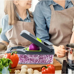 15-in-1 Fruit & Vegetable Grater Set - Kitchen Multi-Tool with 8 Interchangeable Blades (Gray Green) - Includes Dicer/Shredder/Slicer Functions