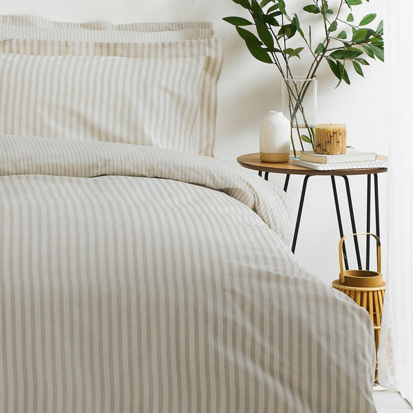 Yard Hebden 100% Cotton Natural Stripe Duvet Cover Set in 4 Sizes