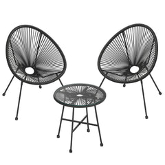 Garden Patio Furniture Set 3pcs, Acapulco Chair, Outdoor Seating, Glass Top Table and 2 Chairs, Indoor and Outdoor Conversation, Black,Green