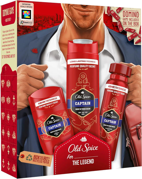 Old Spice Gentleman Gift Set for Men with Captain Deodorant Spray, Deodorant Stick and Shower Gel
