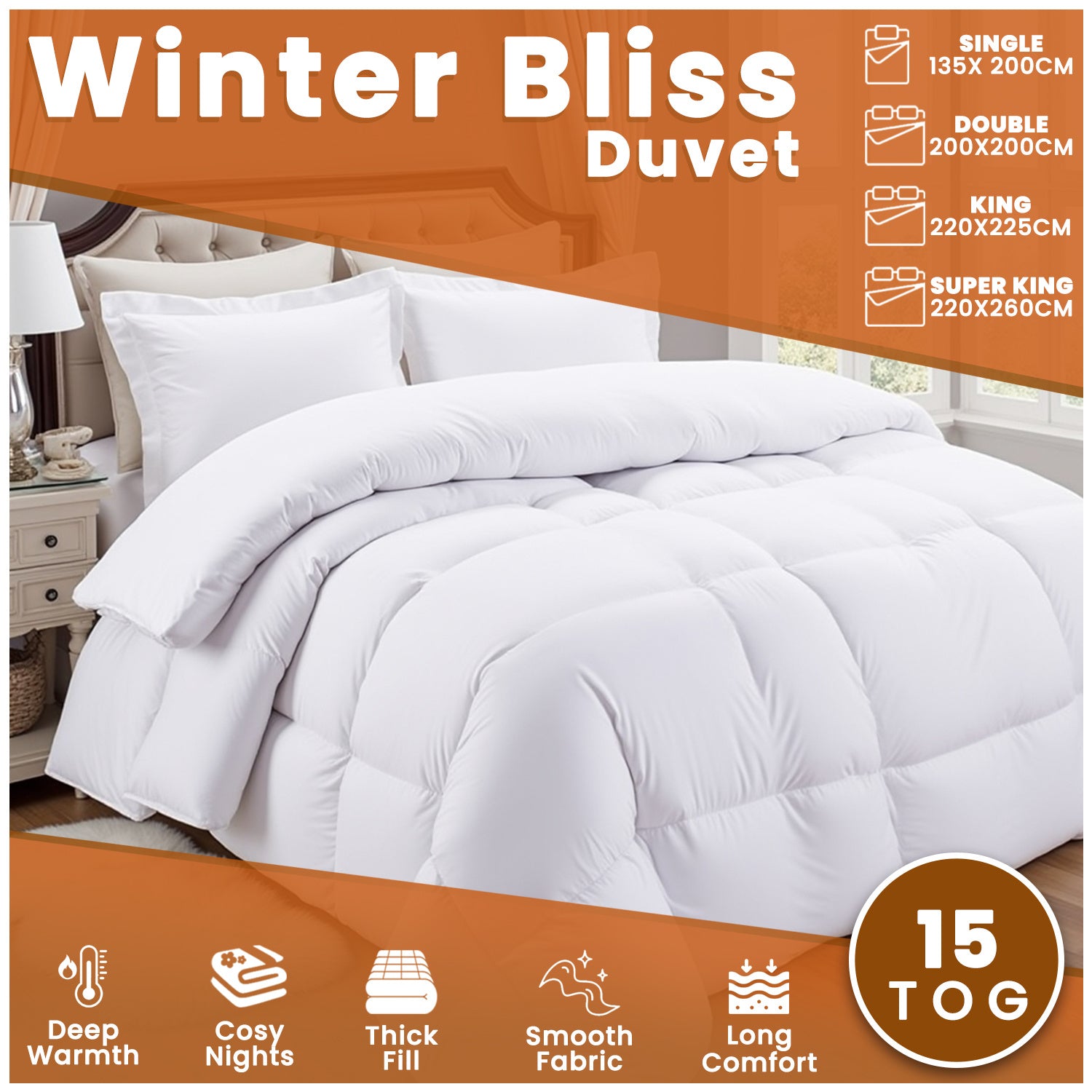 Luxury 15 TOG Winter Duvet Ultra Cosy, Soft-Touch & Lightweight Quilt | All-Night Warmth for Single, Double, King & Super King Beds | Easy Care, Machine Washable & Durable | Perfect for Cold Nights | UK Stock, Trusted Local Brand