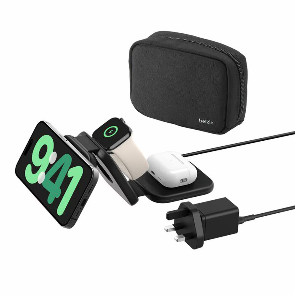 Belkin Boostcharge Pro 3-In-1 Magnetic Wireless Charging Travel Pad with Qi2 15W