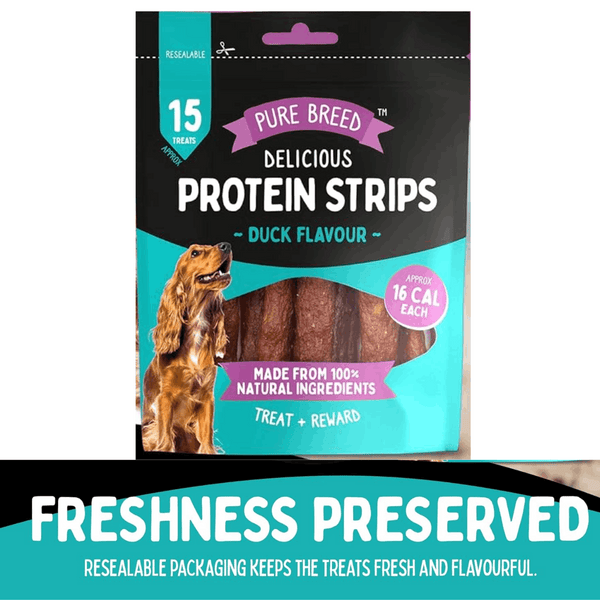 Delicious Protein Strips Duck Flavour, Duck Strips for Dogs & Puppies, High Protein Dog Treats, Chewy Training Snacks, Easily Digestible in Resealable Pack