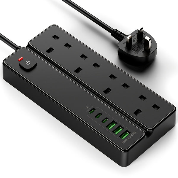 A 4-port Power Board/power Socket/power Strip With 3 USB-A And 3 USB-C Ports, Compatible With 220V-240V, 1.8m Cable, British Plug, Suitable For Home, Kitchen, Outdoor, Hotel, Office, Cruise Vacation