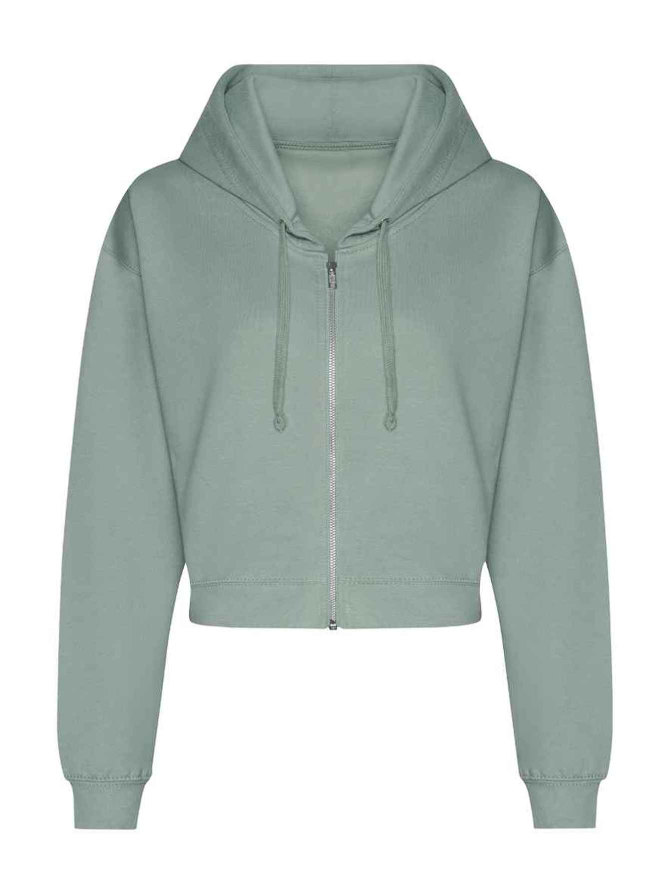 AWDis Ladies Cropped Zoodie Soft Comfortable Cotton Faced Fabric Brushed Back Fleece Drop Shoulder Design Relaxed Fit Long Sleeve Zip Up Hoodie Hooded Top Casual Everyday Wear Layering Street Style Lounging Travel Outfits Versatile Cropped Hoodie for Wome