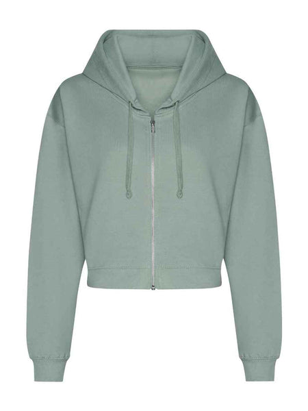 AWDis Ladies Cropped Zoodie Soft Comfortable Cotton Faced Fabric Brushed Back Fleece Drop Shoulder Design Relaxed Fit Long Sleeve Zip Up Hoodie Hooded Top Casual Everyday Wear Layering Street Style Lounging Travel Outfits Versatile Cropped Hoodie for Wome