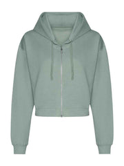 AWDis Ladies Cropped Zoodie Soft Comfortable Cotton Faced Fabric Brushed Back Fleece Drop Shoulder Design Relaxed Fit Long Sleeve Zip Up Hoodie Hooded Top Casual Everyday Wear Layering Street Style Lounging Travel Outfits Versatile Cropped Hoodie for Wome