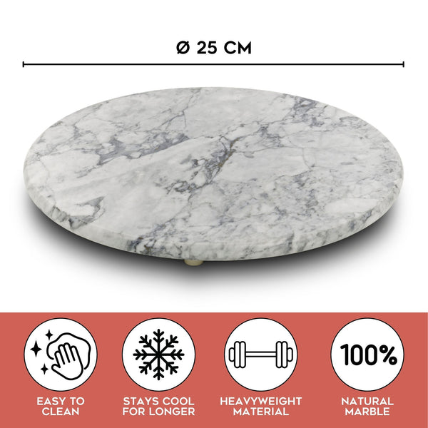 Homiu Round Marble Chopping Boards (Black/White - 25x25x2cm), Heat Resistant Worktop Protector, Cutting Board for Kitchen, Non-Slip Easy to Clean Chopping Board, Hard-Wearing Marble, Classic Elegant Design, Ideal for Gifts, Multi-use as Cheese board, Frui