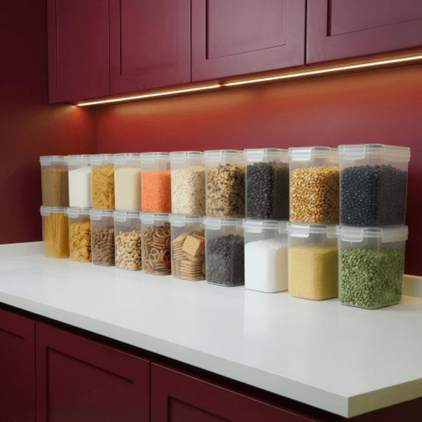 AEX Airtight Food Storage Container 1.6L – BPA-Free Plastic Food Storage Container with 4-Way Lock Lid, Leakproof Dry Food Storage Container for Cereal, Flour, Sugar, Rice & Pasta (Set of 10/20/30)