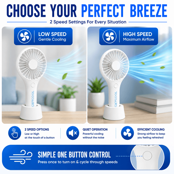 UK LOCAL SELLER - Portable Handheld & Desktop Fan – Battery & USB Powered Personal Cooling Fan with 2 Speed Settings, Detachable Stand, Quiet Motor & Compact Travel Design for Home, Office, Outdoor & Travel Use | Sent and Fulfilled from UK Warehouse and D