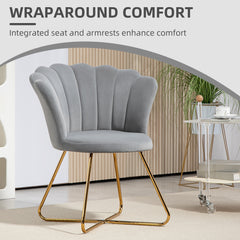 Modern Armchair, Velvet Tufted Accent Chair with Lotus Backrest, Occasional Chair with Steel Legs for Living Room, Bedroom