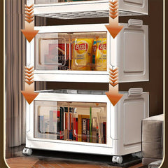 5-Tier Collapsible Plastic Storage Bins with Magnetic Doors & Wheels - Stackable High Quality Organizer, Transparent Tawny, Large Capacity (55.12x33.02x153.92cm) for Bedroom, Living Room, Kitchen, Entryway - Easy Tool-Free Assembly, Modern Aesthetic, Smoo