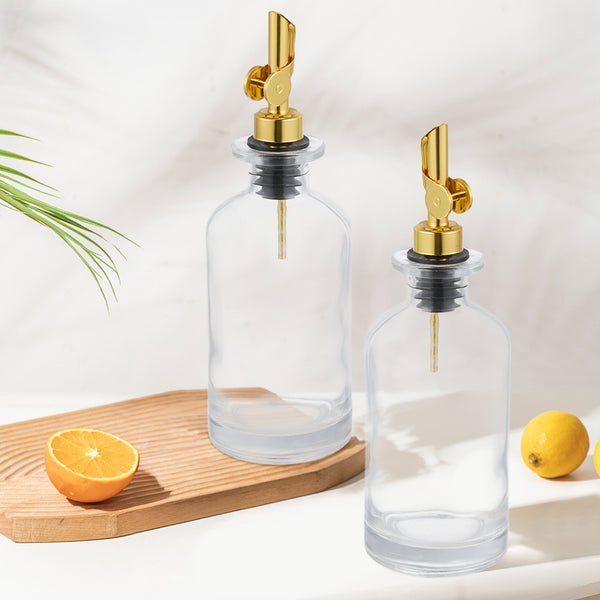 2pcs Olive Oil Dispenser Bottle for Kitchen, Glass Oil and Vinegar Dispenser Set, Coffee Syrup Dispenser, Kitchen Cooking Tools, 350ml/ 500ml, Silver/ Gold